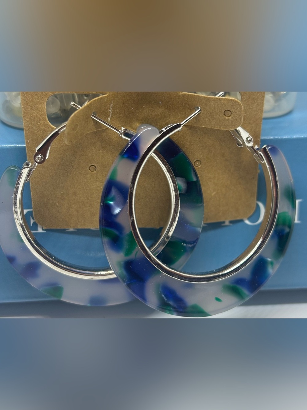 Blue & Green Resin Hoop Earrings